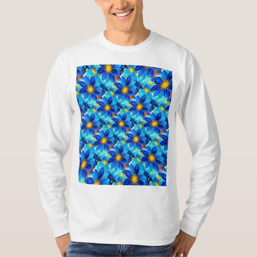  blauw bloemenpatroon t-shirt (Voorkant)