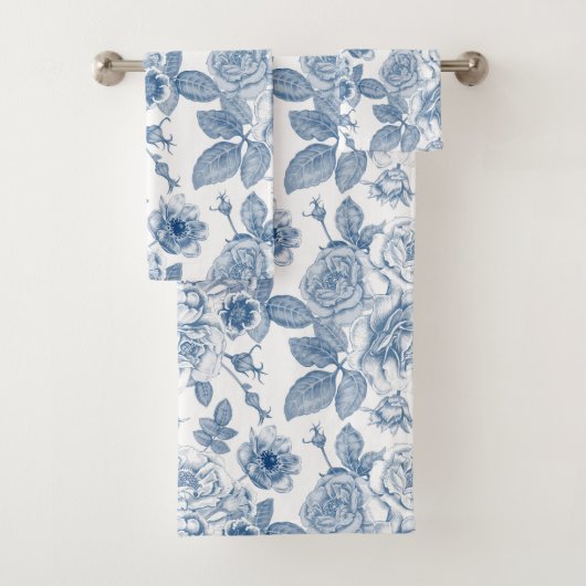  blauw bloemenpatroonbad bad handdoek (Insitu)