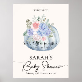 Blauw Bloemenpompoen Herfst Baby shower Welkomstbo Poster