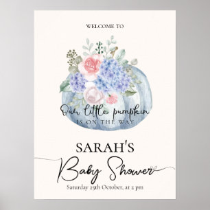 Blauw Bloemenpompoen Herfst Baby shower Welkomstbo Poster