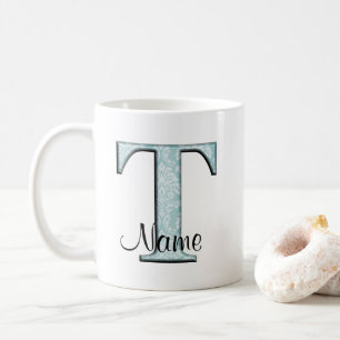 Blauw Bloemenprint T monogram initialen Koffie Mok