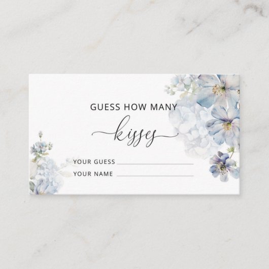 Blauw bloemenraad hoeveel kussen bruids spel informatiekaartje (Voorkant)