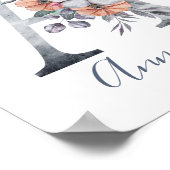 Blauw Bloemenschilderij Monogram A Naam Poster (Hoek)