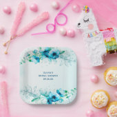 Blauw Bloemenschilderwerk Persoonlijke Bruidsdouch Papieren Bordje (Feest)