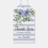 Blauw Bloemenschilderwerk Strepen Dank Je Feest Cadeaulabel (Achterkant)