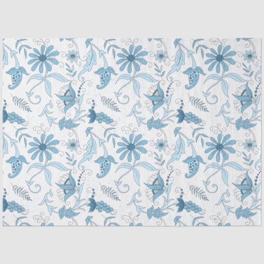 Blauw Bloemenserie Design 8 Tissuepapier (Voorkant)