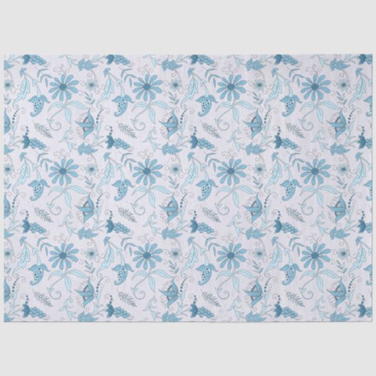 Blauw Bloemenserie Ontwerp 7 Tissuepapier (Voorkant)
