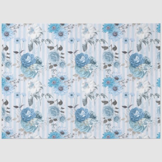 Blauw Bloemenserie Ontwerp 9 Tissuepapier (Voorkant)