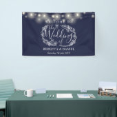 Blauw Bloemenslinger Schrift Bruiloft Spandoek (Beurs)