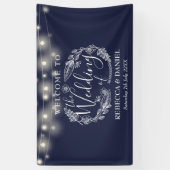 Blauw Bloemenslinger Schrift Bruiloft Spandoek (Verticaal)