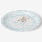 Blauw bloementeddybeer baby boy douchepapier papieren bordje (Gekanteld)