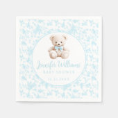 Blauw bloementeddybeer baby boy douchepapier servet (Voorkant)