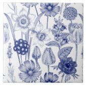 Blauw  bloementegelpatroon tegeltje (Voorkant)