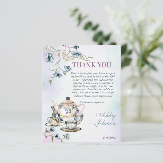 Blauw bloementheefeest vrijgezellenfeest bedankje (Staand voorkant)