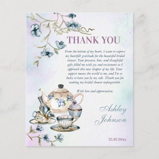 Blauw bloementheefeest vrijgezellenfeest bedankje (Voorkant)