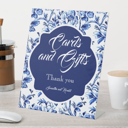 Blauw Bloementoilet trouwkaarten en geschenken taf Reclamebord Met Voetstuk (Insitu)