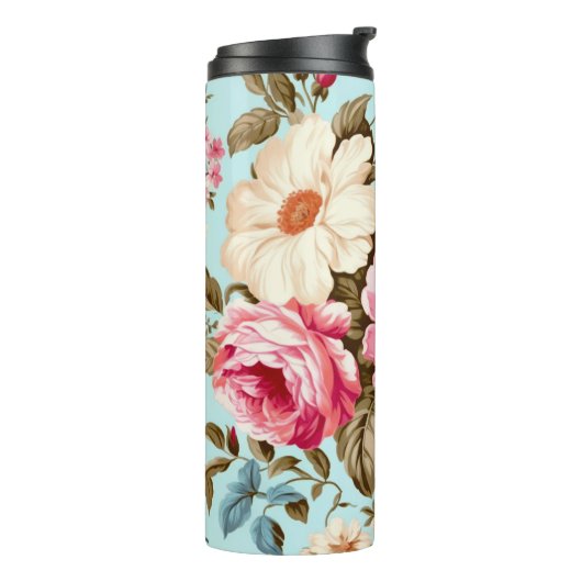  blauw bloementuinpatroon thermosbeker (Gedraaid links)