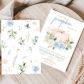 Blauw Bloemenzoet klein pompoen Baby shower Kaart