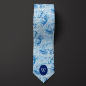 Blauw bloemgeïnspireerd monogram stropdas