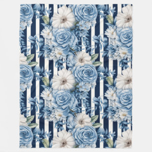 Blauw Bloemgestreept Bruiloftsfeest Fleece Deken