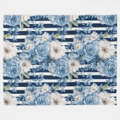 Blauw Bloemgestreept Bruiloftsfeest Fleece Deken (Voorkant (Horizontaal))