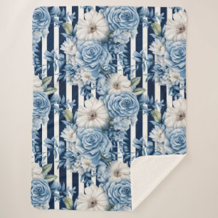 Blauw Bloemgestreept Bruiloftsfeest Sherpa Deken