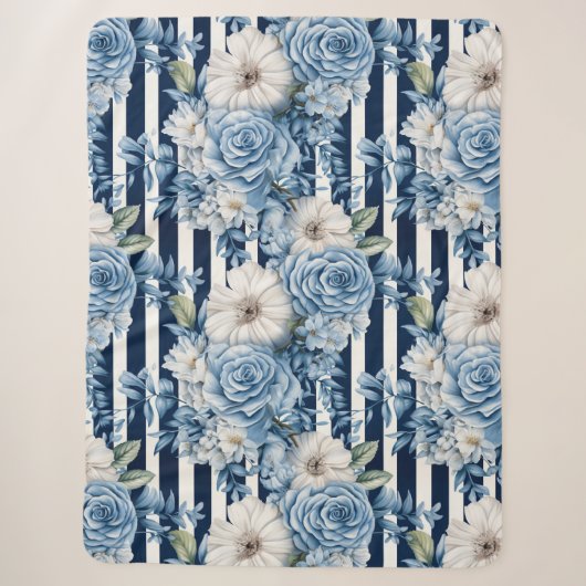 Blauw Bloemgestreept Bruiloftsfeest Sherpa Deken (Voorkant)