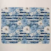 Blauw Bloemgestreept Bruiloftsfeest Sherpa Deken (Voorkant (horizontaal))