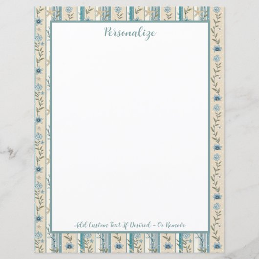 Blauw bloemgestreept randontwerp gepersonaliseerd (Voorkant)