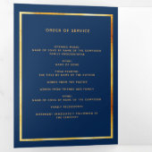 Blauw bloemgoud foto drieledig begrafenisprogramma drieluik aankondiging (Binnenzijde eerst)