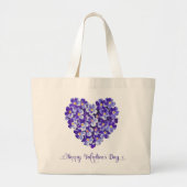 Blauw Bloemhart Vintage Gelukkig Valentijnsdag Grote Tote Bag (Voorkant)