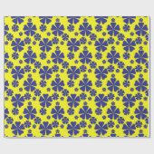 Blauw bloemig Abstract op gele achtergrond Cadeaupapier (Vlak)