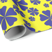 Blauw bloemig Abstract op gele achtergrond Cadeaupapier (Rol Hoek)