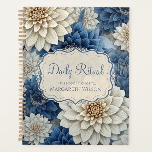 Blauw Bloemig Agenda Planner Notitieboek (Voorkant)