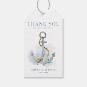 Blauw Bloemig Anker Nautilus Baby Brunch Bedanktka Cadeaulabel