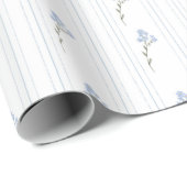 Blauw bloemig Baby shower inpakpapier (Rol Hoek)