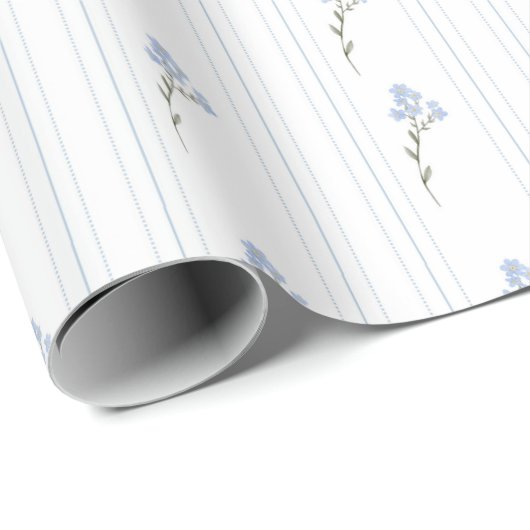 Blauw bloemig Baby shower inpakpapier (Rol Hoek)