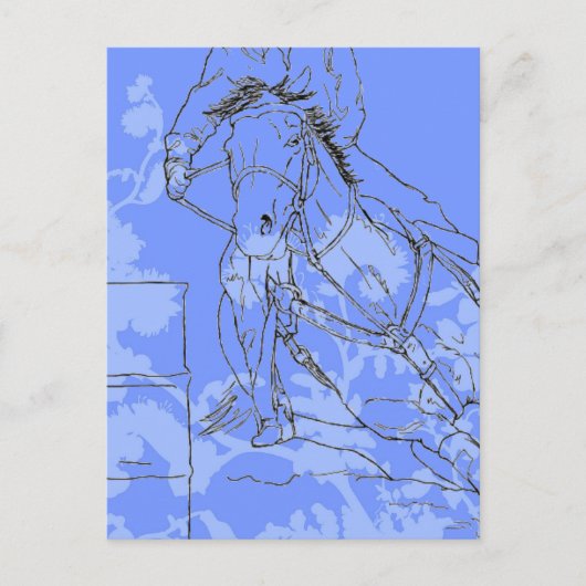 Blauw Bloemig Barrel Racer Briefkaart (Voorkant)