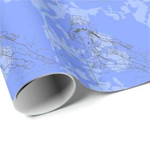 Blauw Bloemig Barrel Racer Cadeaupapier