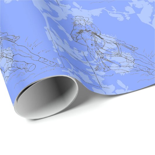 Blauw Bloemig Barrel Racer Cadeaupapier (Rol Hoek)