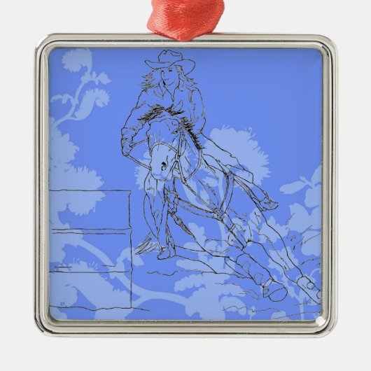 Blauw Bloemig Barrel Racer Metalen Ornament (Voorkant)