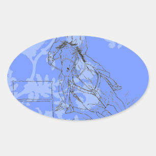 Blauw Bloemig Barrel Racer Ovale Sticker