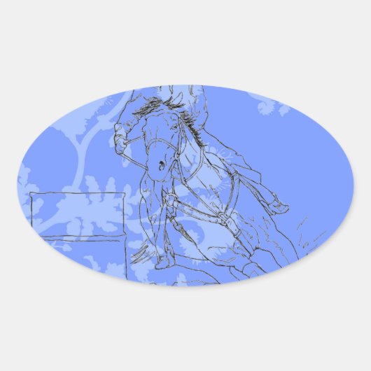 Blauw Bloemig Barrel Racer Ovale Sticker (Voorkant)
