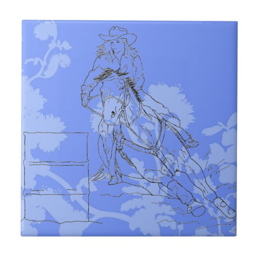 Blauw Bloemig Barrel Racer Tegeltje (Voorkant)