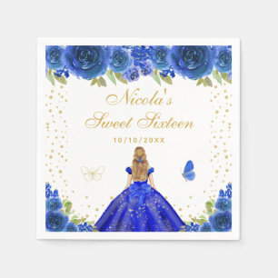 Blauw Bloemig Blond Haar Prinses Sweet Sixteen Servet