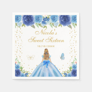 Blauw Bloemig Blond Haar Prinses Sweet Sixteen Servet
