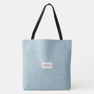 Blauw bloemig botanisch patroon monogram tote bag