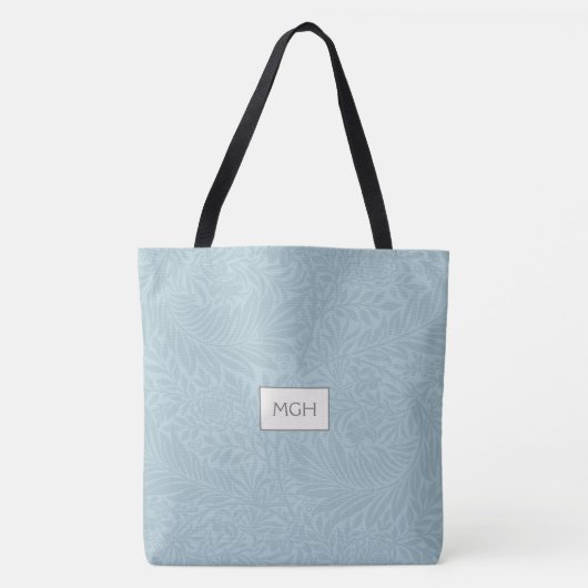 Blauw bloemig botanisch patroon monogram tote bag (Voorkant)