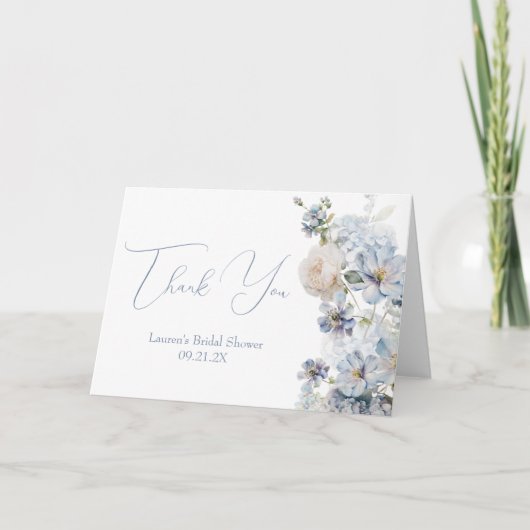 Blauw Bloemig Bruidsdiner Bedankkaart (Voorkant)