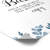 Blauw bloemig bruidsdouche mimosa bar bord poster (Hoek)